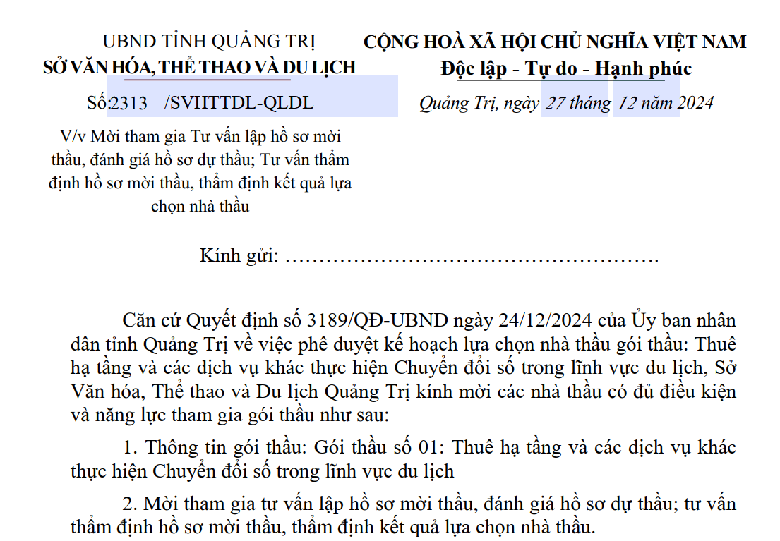 Mời tham gia Tư vấn lập hồ sơ mời thầu, đánh giá hồ sơ dự thầu; Tư vấn thẩm định hồ sơ mời thầu,...