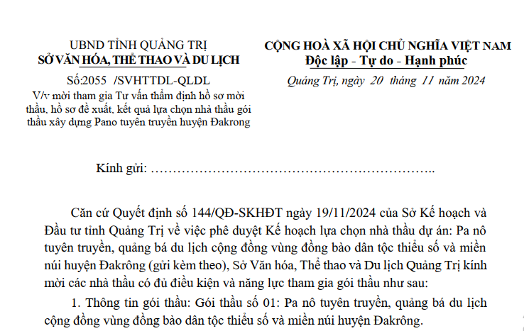 Mời tham gia Tư vấn thẩm định hồ sơ mời thầu, hồ sơ đề xuất, kết quả lựa chọn nhà thầu gói thầu...