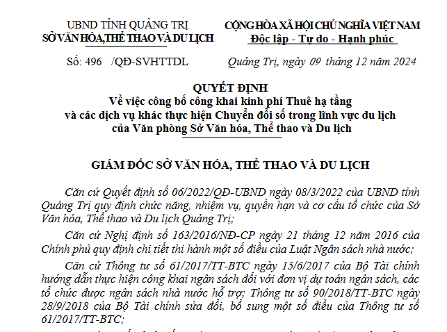Công bố công khai số liệu kinh phí ngân sách cấp thực hiện Thuê hạ tầng và các dịch vụ khác thực...